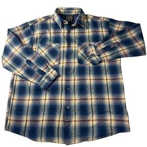 Big Rock Canyon Flannel Shirt Mens XL Blue Yellow Plaid Heavyweight Rugged‎ Wear